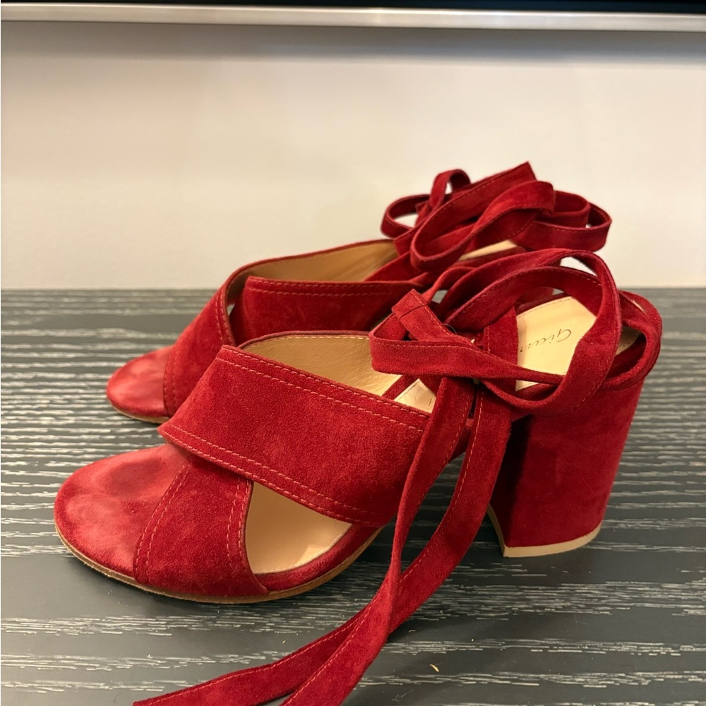 Gianvito Rossi Red Suede Block Heels